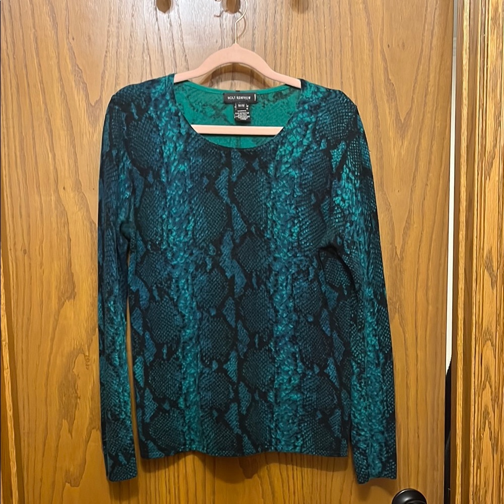 Holt Renfrew Green Snake Print Women's Cashmere Sweater